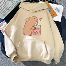 Kawaii Bubble Tea Capybara Hoodie Unisex Pullover Sweatshirt