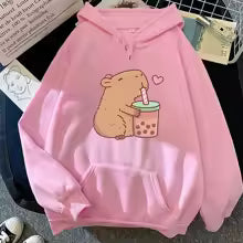 Kawaii Bubble Tea Capybara Hoodie Unisex Pullover Sweatshirt