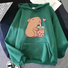 Kawaii Bubble Tea Capybara Hoodie Unisex Pullover Sweatshirt