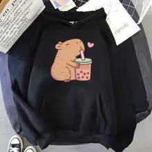Kawaii Bubble Tea Capybara Hoodie Unisex Pullover Sweatshirt